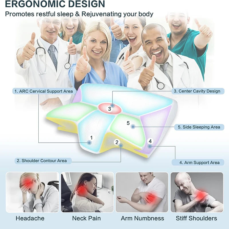 Memory Foam Neck Pillow - 2-in-1 Ergonomic Contour Orthopedic Support for Neck Pain Relief