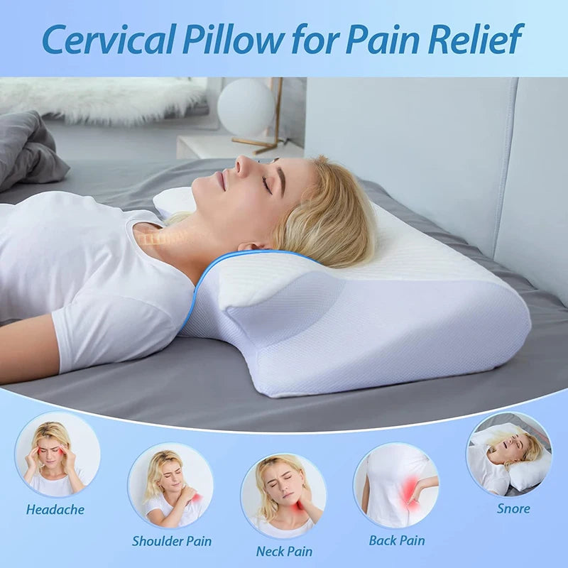 Memory Foam Neck Pillow - 2-in-1 Ergonomic Contour Orthopedic Support for Neck Pain Relief