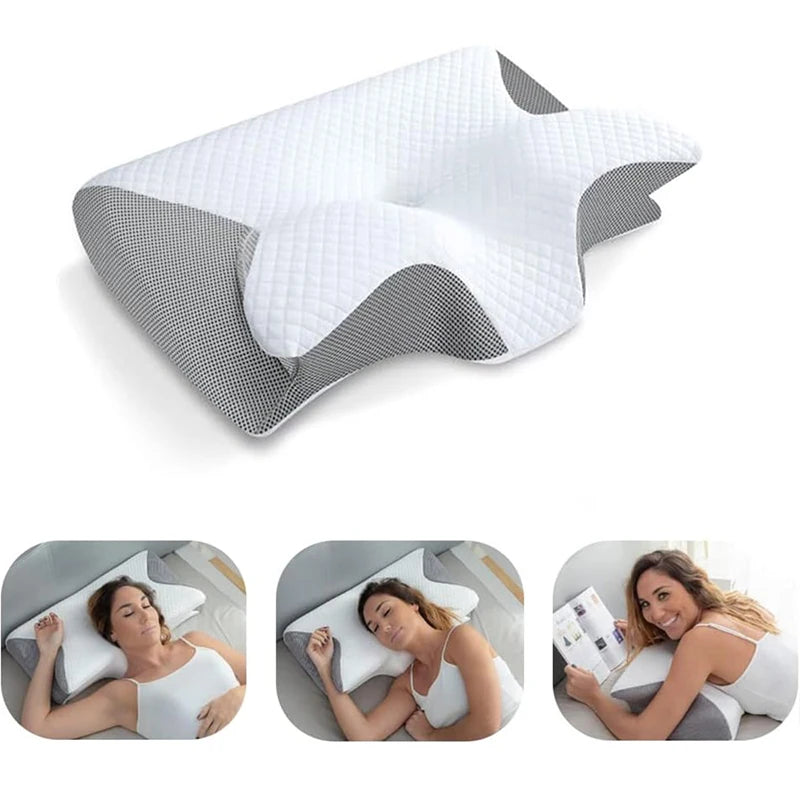 Memory Foam Neck Pillow - 2-in-1 Ergonomic Contour Orthopedic Support for Neck Pain Relief