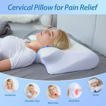 Memory Foam Neck Pillow - 2-in-1 Ergonomic Contour Orthopedic Support for Neck Pain Relief